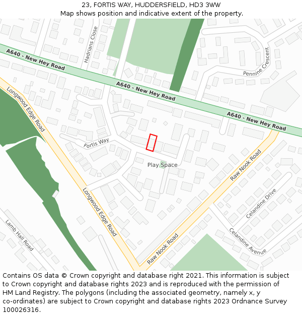 23, FORTIS WAY, HUDDERSFIELD, HD3 3WW: Location map and indicative extent of plot