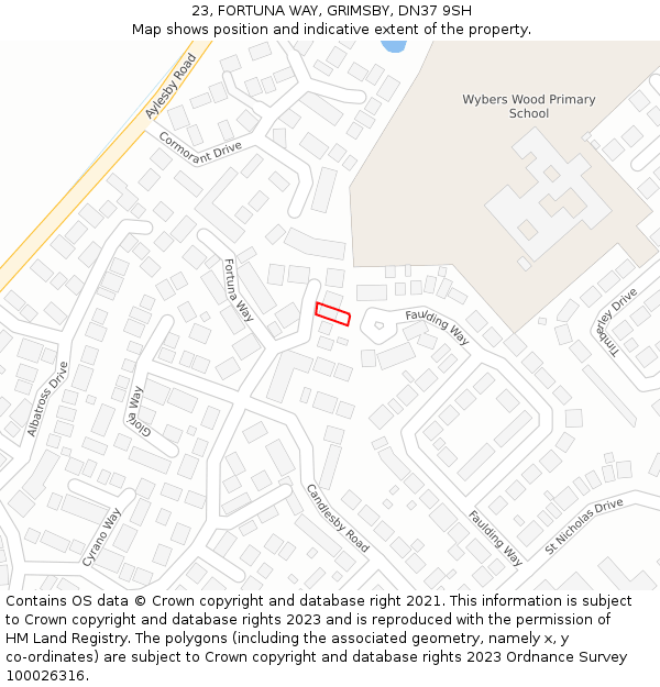 23, FORTUNA WAY, GRIMSBY, DN37 9SH: Location map and indicative extent of plot