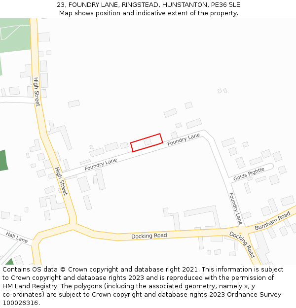 23, FOUNDRY LANE, RINGSTEAD, HUNSTANTON, PE36 5LE: Location map and indicative extent of plot