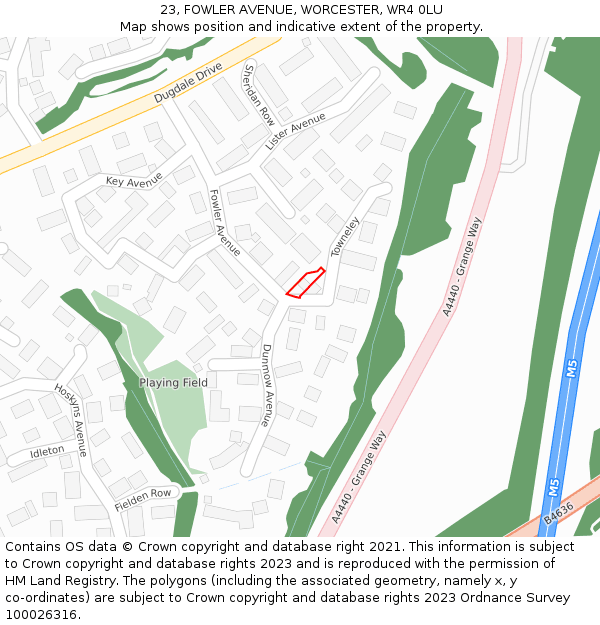 23, FOWLER AVENUE, WORCESTER, WR4 0LU: Location map and indicative extent of plot