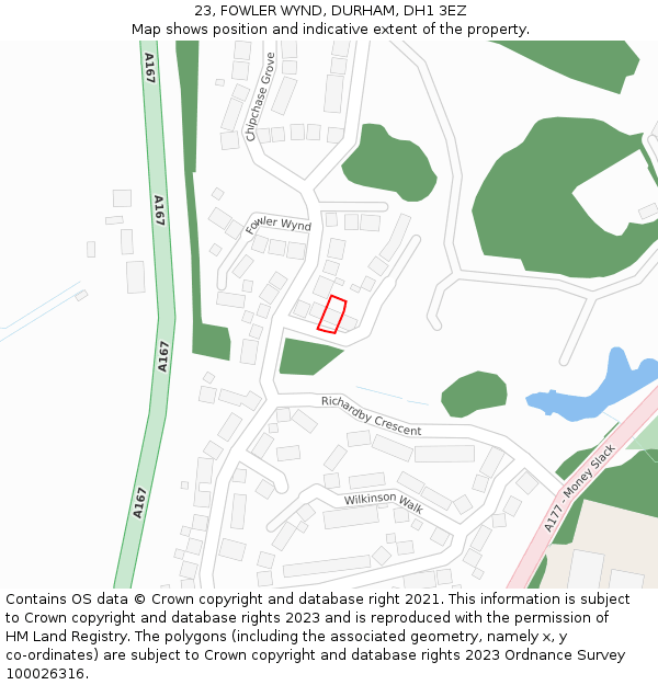 23, FOWLER WYND, DURHAM, DH1 3EZ: Location map and indicative extent of plot