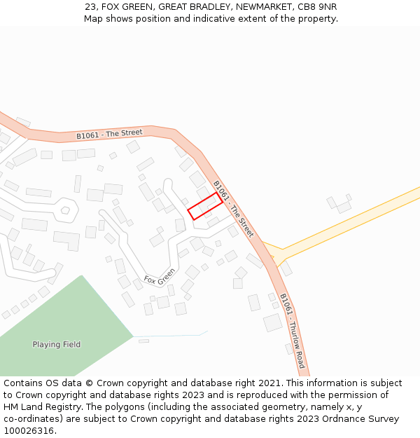 23, FOX GREEN, GREAT BRADLEY, NEWMARKET, CB8 9NR: Location map and indicative extent of plot