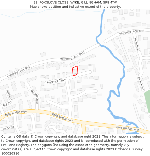 23, FOXGLOVE CLOSE, WYKE, GILLINGHAM, SP8 4TW: Location map and indicative extent of plot