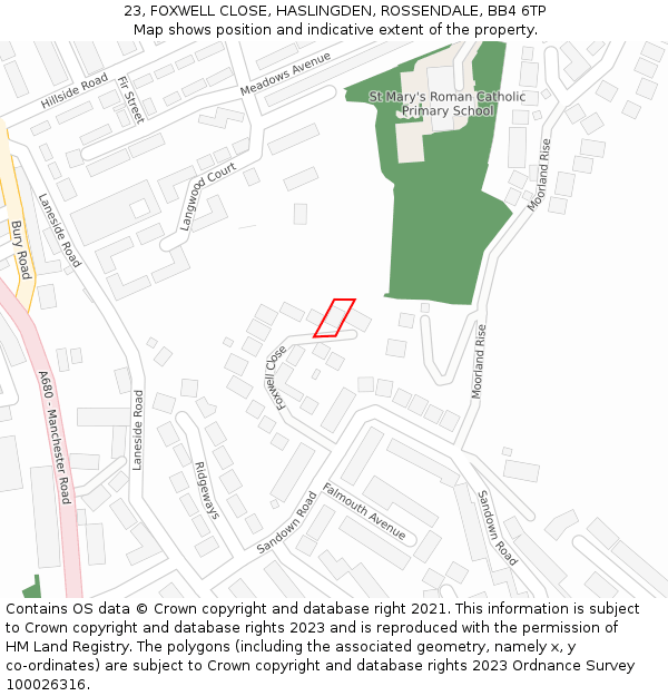 23, FOXWELL CLOSE, HASLINGDEN, ROSSENDALE, BB4 6TP: Location map and indicative extent of plot