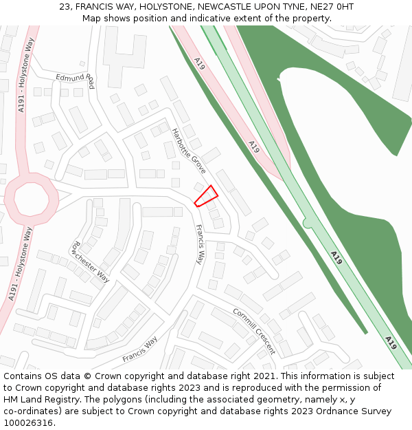 23, FRANCIS WAY, HOLYSTONE, NEWCASTLE UPON TYNE, NE27 0HT: Location map and indicative extent of plot