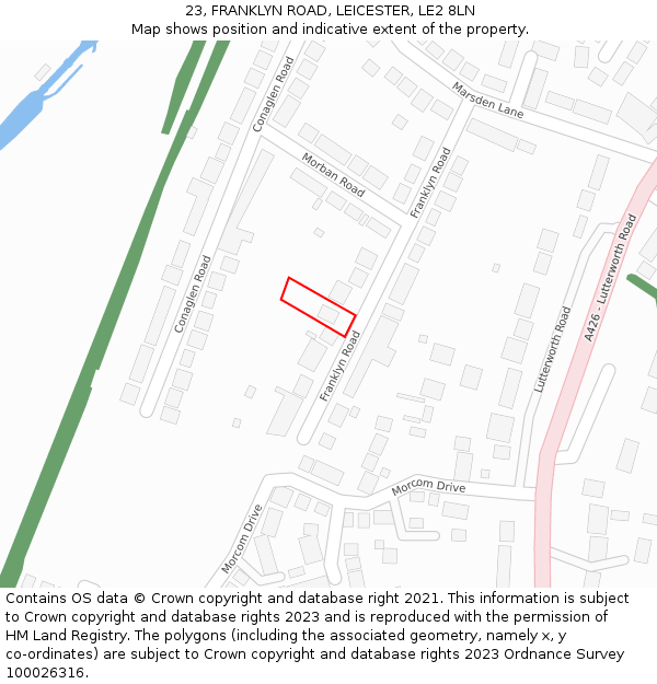 23, FRANKLYN ROAD, LEICESTER, LE2 8LN: Location map and indicative extent of plot