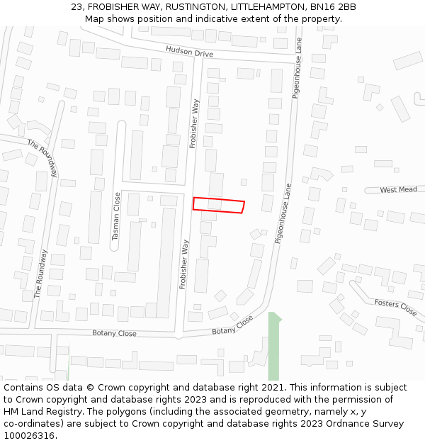 23, FROBISHER WAY, RUSTINGTON, LITTLEHAMPTON, BN16 2BB: Location map and indicative extent of plot