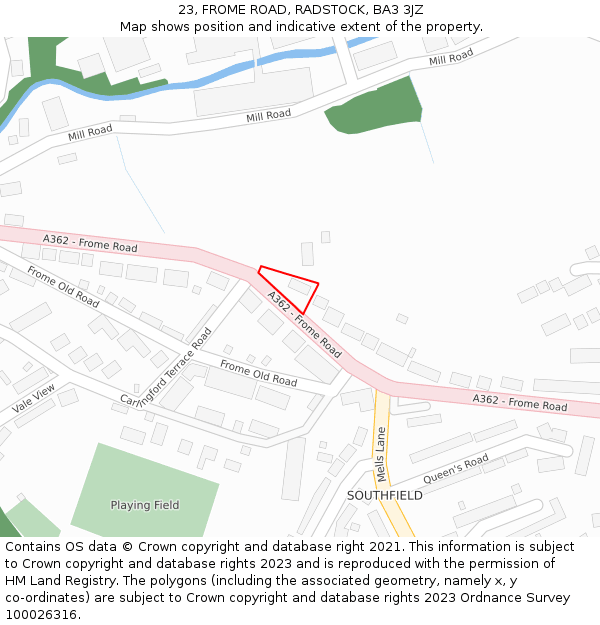 23, FROME ROAD, RADSTOCK, BA3 3JZ: Location map and indicative extent of plot