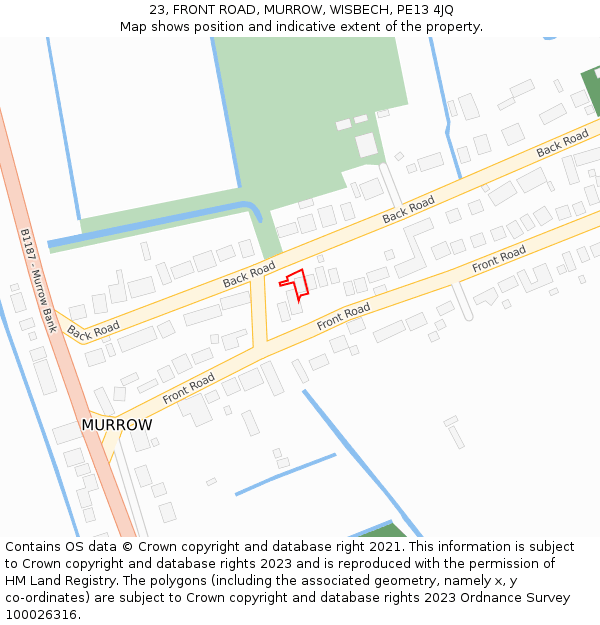 23, FRONT ROAD, MURROW, WISBECH, PE13 4JQ: Location map and indicative extent of plot