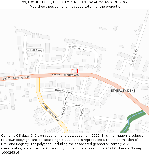 23, FRONT STREET, ETHERLEY DENE, BISHOP AUCKLAND, DL14 0JP: Location map and indicative extent of plot