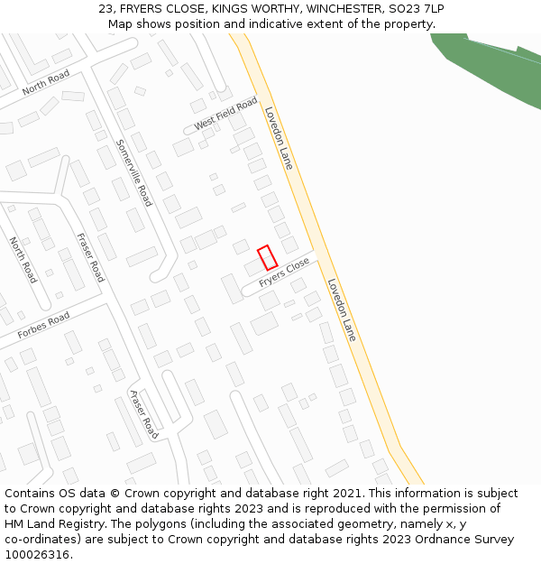 23, FRYERS CLOSE, KINGS WORTHY, WINCHESTER, SO23 7LP: Location map and indicative extent of plot