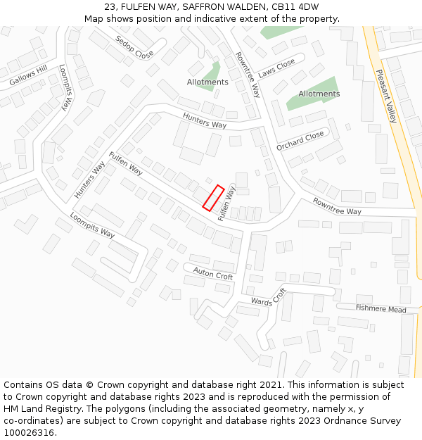 23, FULFEN WAY, SAFFRON WALDEN, CB11 4DW: Location map and indicative extent of plot