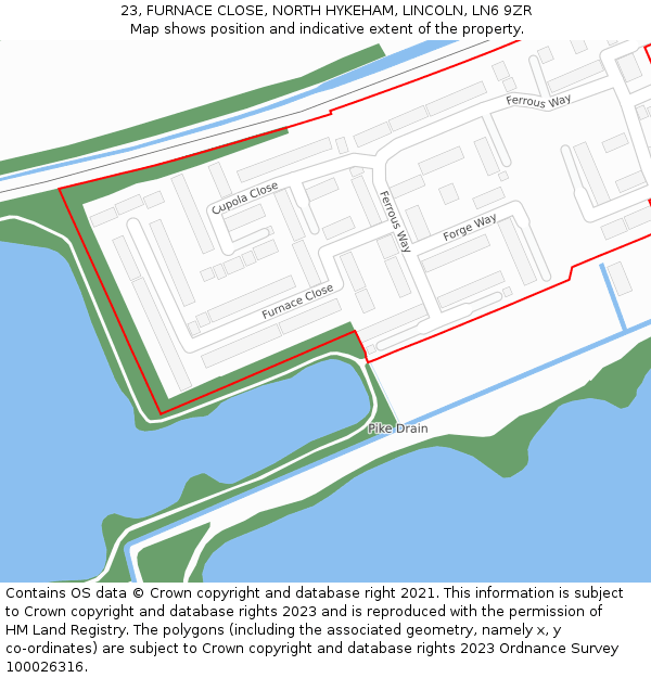 23, FURNACE CLOSE, NORTH HYKEHAM, LINCOLN, LN6 9ZR: Location map and indicative extent of plot