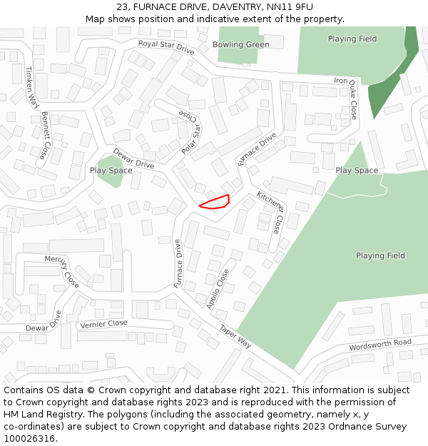 23, FURNACE DRIVE, DAVENTRY, NN11 9FU: Location map and indicative extent of plot