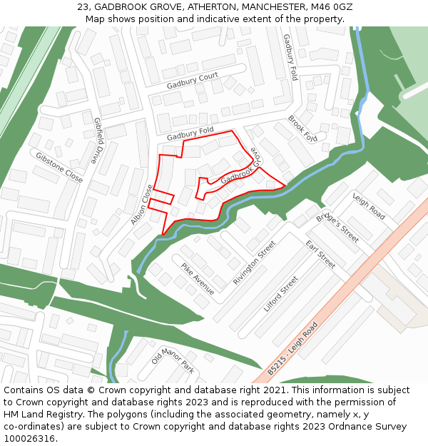 23, GADBROOK GROVE, ATHERTON, MANCHESTER, M46 0GZ: Location map and indicative extent of plot