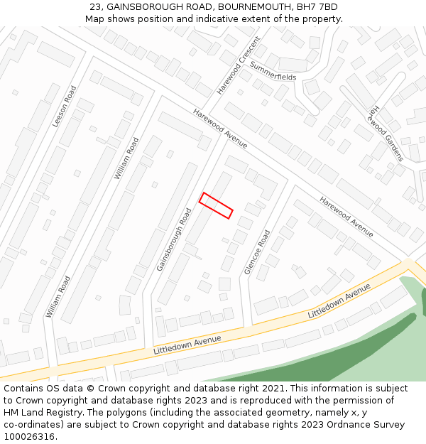 23, GAINSBOROUGH ROAD, BOURNEMOUTH, BH7 7BD: Location map and indicative extent of plot