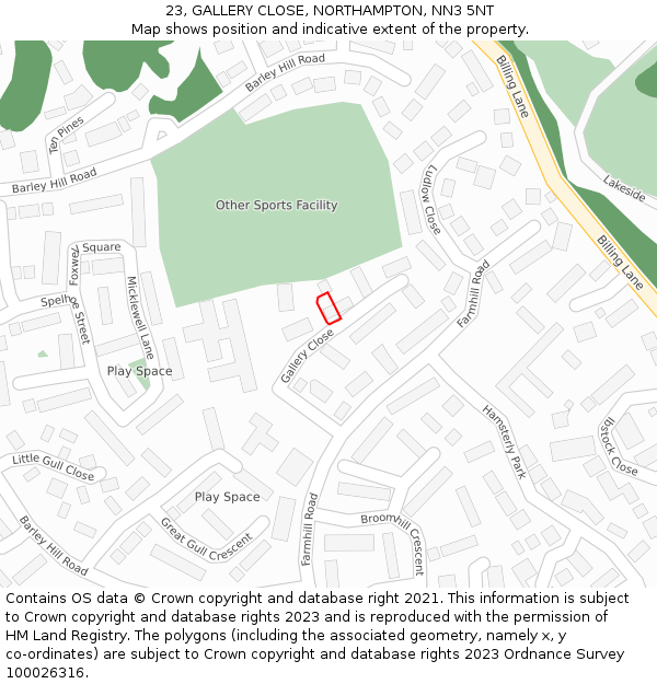 23, GALLERY CLOSE, NORTHAMPTON, NN3 5NT: Location map and indicative extent of plot