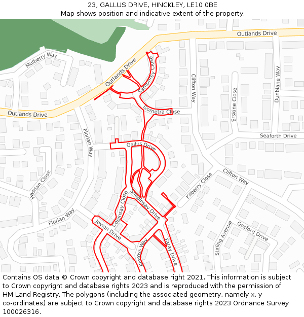 23, GALLUS DRIVE, HINCKLEY, LE10 0BE: Location map and indicative extent of plot