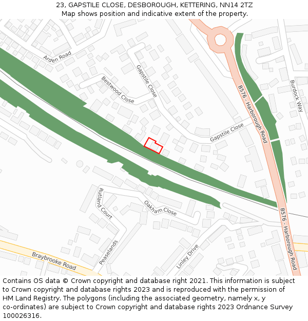 23, GAPSTILE CLOSE, DESBOROUGH, KETTERING, NN14 2TZ: Location map and indicative extent of plot