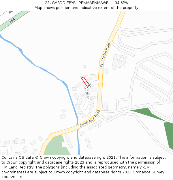 23, GARDD ERYRI, PENMAENMAWR, LL34 6PW: Location map and indicative extent of plot