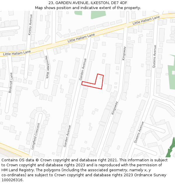 23, GARDEN AVENUE, ILKESTON, DE7 4DF: Location map and indicative extent of plot