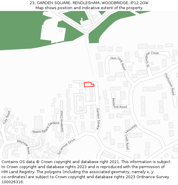 23, GARDEN SQUARE, RENDLESHAM, WOODBRIDGE, IP12 2GW: Location map and indicative extent of plot