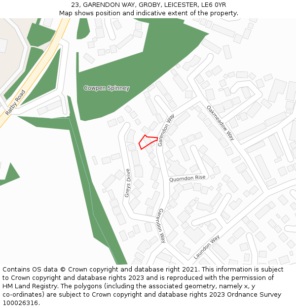 23, GARENDON WAY, GROBY, LEICESTER, LE6 0YR: Location map and indicative extent of plot