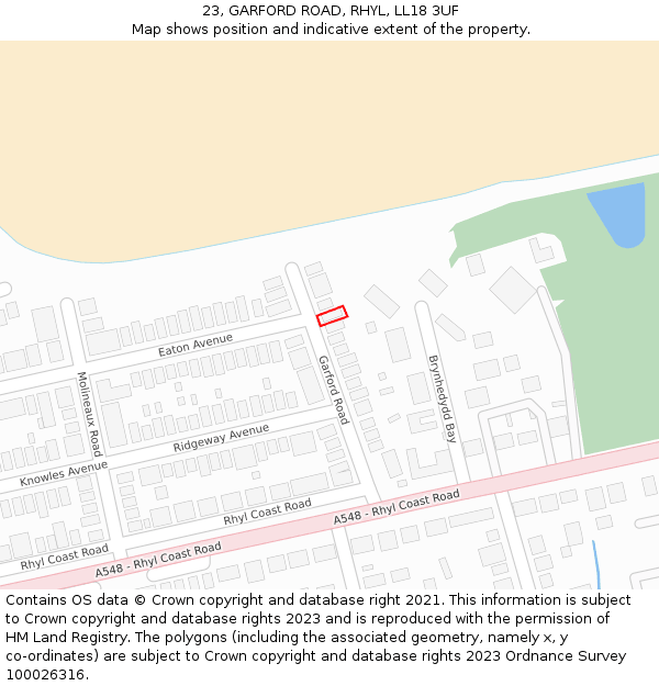 23, GARFORD ROAD, RHYL, LL18 3UF: Location map and indicative extent of plot