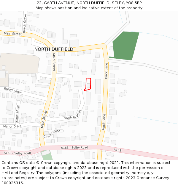 23, GARTH AVENUE, NORTH DUFFIELD, SELBY, YO8 5RP: Location map and indicative extent of plot