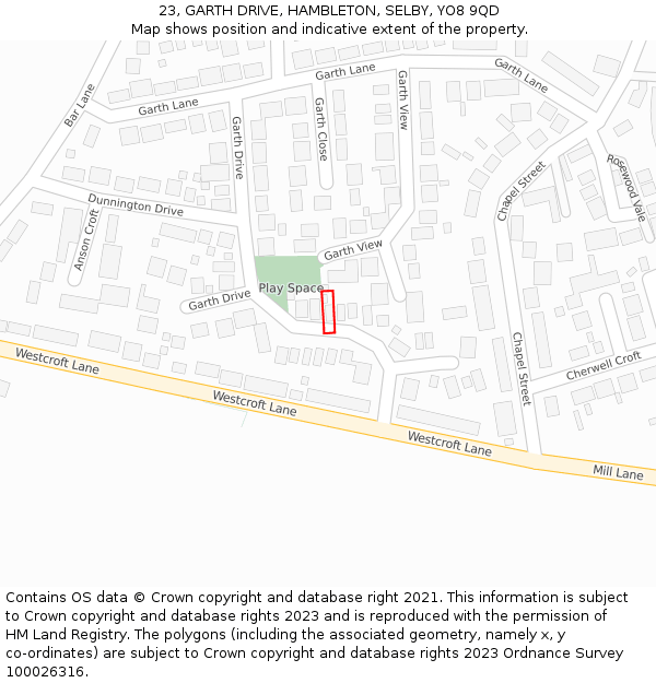 23, GARTH DRIVE, HAMBLETON, SELBY, YO8 9QD: Location map and indicative extent of plot