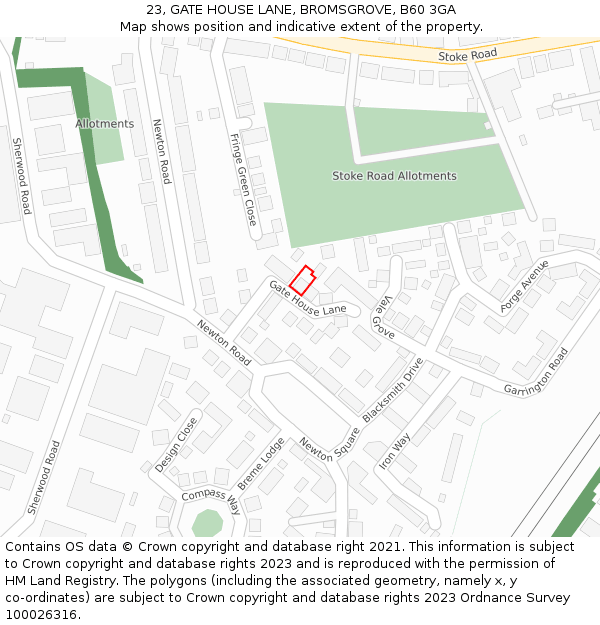 23, GATE HOUSE LANE, BROMSGROVE, B60 3GA: Location map and indicative extent of plot