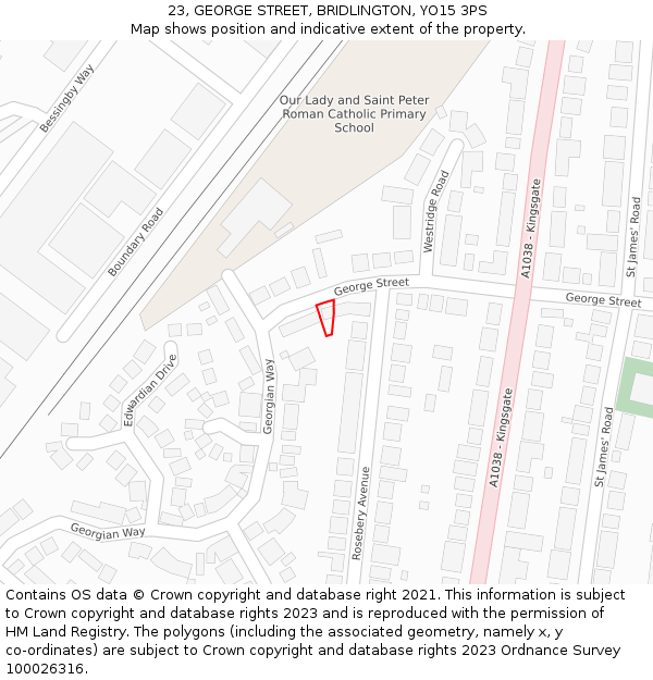 23, GEORGE STREET, BRIDLINGTON, YO15 3PS: Location map and indicative extent of plot