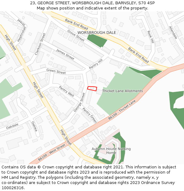 23, GEORGE STREET, WORSBROUGH DALE, BARNSLEY, S70 4SP: Location map and indicative extent of plot