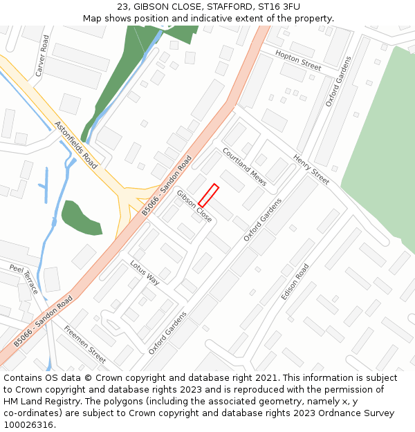 23, GIBSON CLOSE, STAFFORD, ST16 3FU: Location map and indicative extent of plot