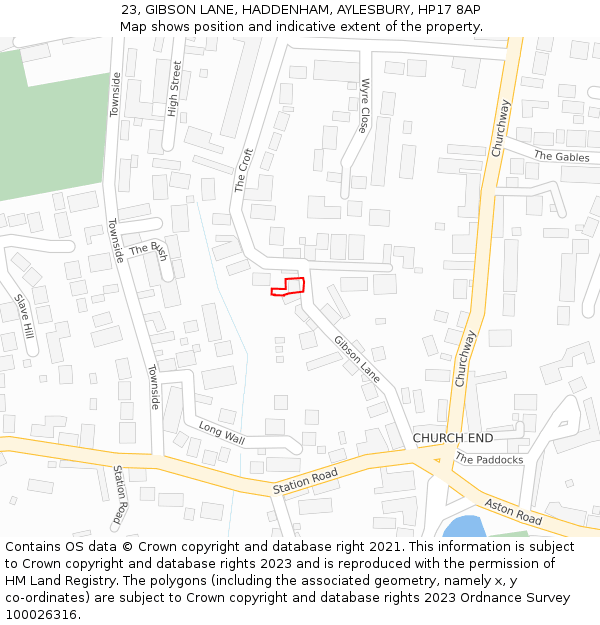 23, GIBSON LANE, HADDENHAM, AYLESBURY, HP17 8AP: Location map and indicative extent of plot