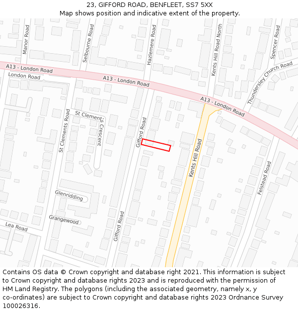 23, GIFFORD ROAD, BENFLEET, SS7 5XX: Location map and indicative extent of plot