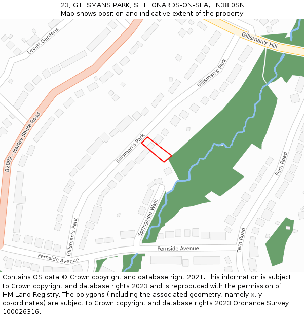 23, GILLSMANS PARK, ST LEONARDS-ON-SEA, TN38 0SN: Location map and indicative extent of plot