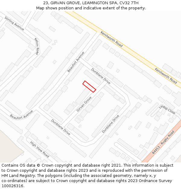 23, GIRVAN GROVE, LEAMINGTON SPA, CV32 7TH: Location map and indicative extent of plot