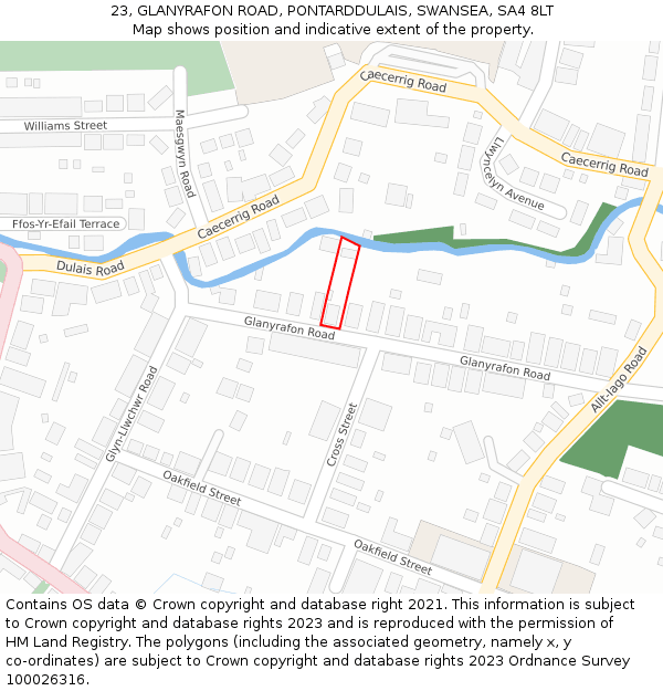 23, GLANYRAFON ROAD, PONTARDDULAIS, SWANSEA, SA4 8LT: Location map and indicative extent of plot