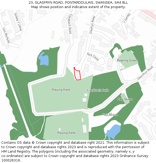 23, GLASFRYN ROAD, PONTARDDULAIS, SWANSEA, SA4 8LL: Location map and indicative extent of plot