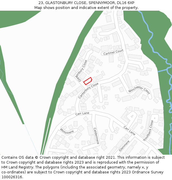 23, GLASTONBURY CLOSE, SPENNYMOOR, DL16 6XP: Location map and indicative extent of plot
