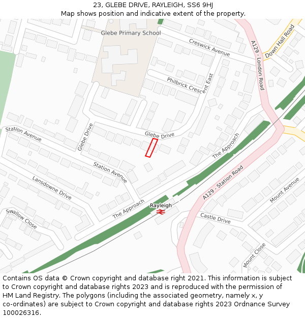 23, GLEBE DRIVE, RAYLEIGH, SS6 9HJ: Location map and indicative extent of plot