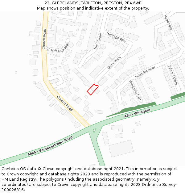 23, GLEBELANDS, TARLETON, PRESTON, PR4 6WF: Location map and indicative extent of plot