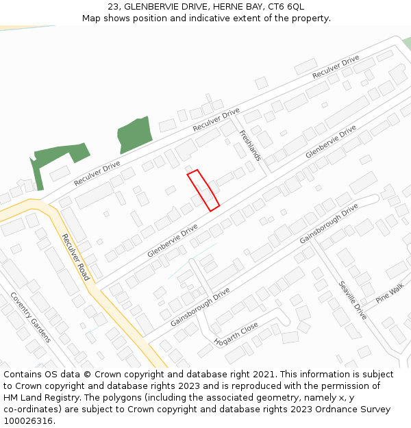 23, GLENBERVIE DRIVE, HERNE BAY, CT6 6QL: Location map and indicative extent of plot