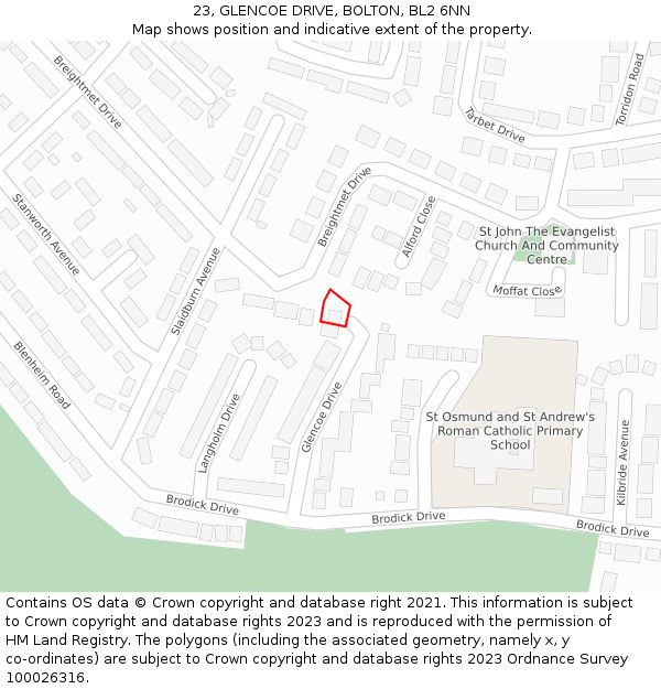 23, GLENCOE DRIVE, BOLTON, BL2 6NN: Location map and indicative extent of plot