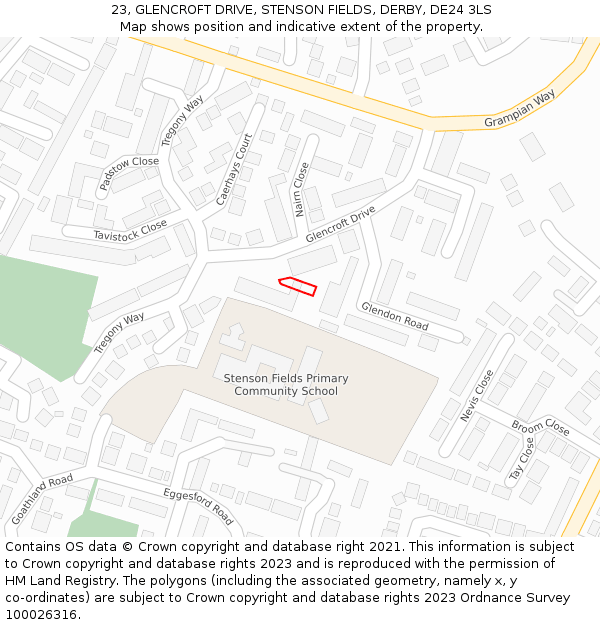 23, GLENCROFT DRIVE, STENSON FIELDS, DERBY, DE24 3LS: Location map and indicative extent of plot