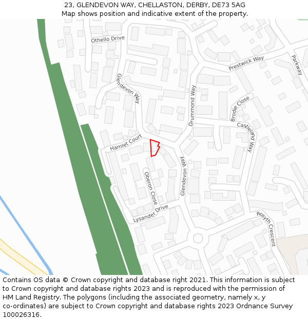 23, GLENDEVON WAY, CHELLASTON, DERBY, DE73 5AG: Location map and indicative extent of plot