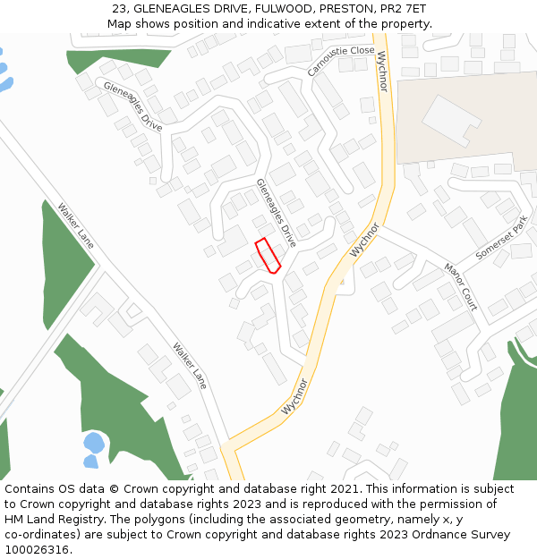 23, GLENEAGLES DRIVE, FULWOOD, PRESTON, PR2 7ET: Location map and indicative extent of plot