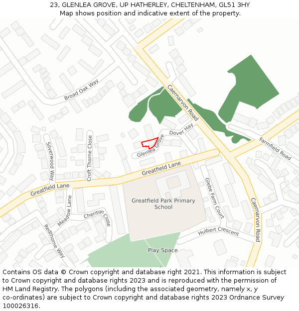 23, GLENLEA GROVE, UP HATHERLEY, CHELTENHAM, GL51 3HY: Location map and indicative extent of plot