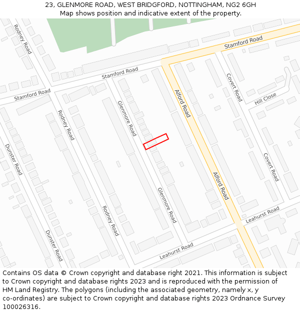 23, GLENMORE ROAD, WEST BRIDGFORD, NOTTINGHAM, NG2 6GH: Location map and indicative extent of plot